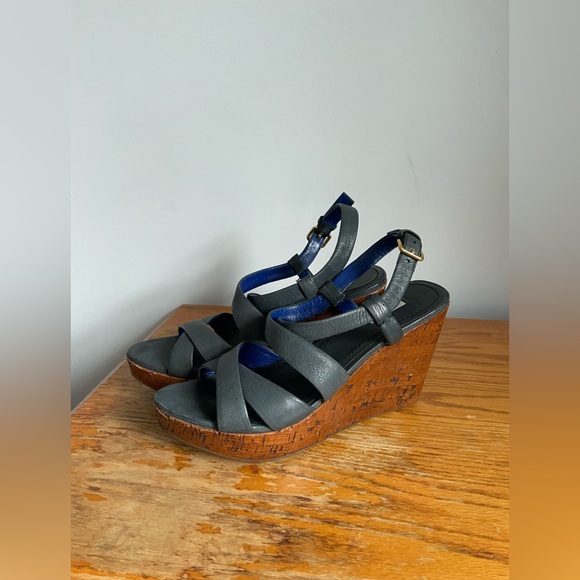 Miu Miu Navy Leather Cork Wedges Womens Size EU 39.5 - Picture 3 of 6